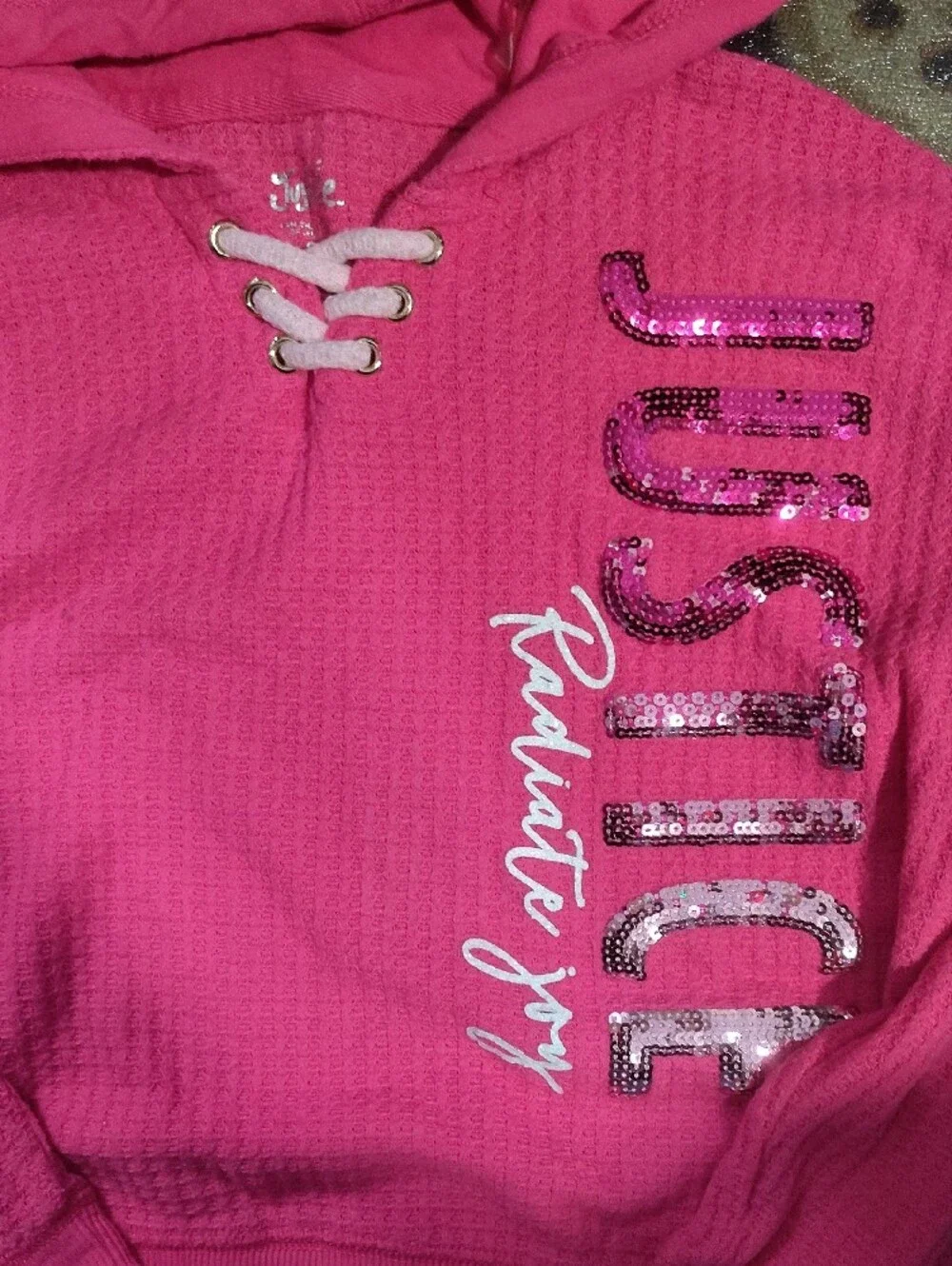 Justice Girls Hot Pink Hooded Pullover with Sequin Logo